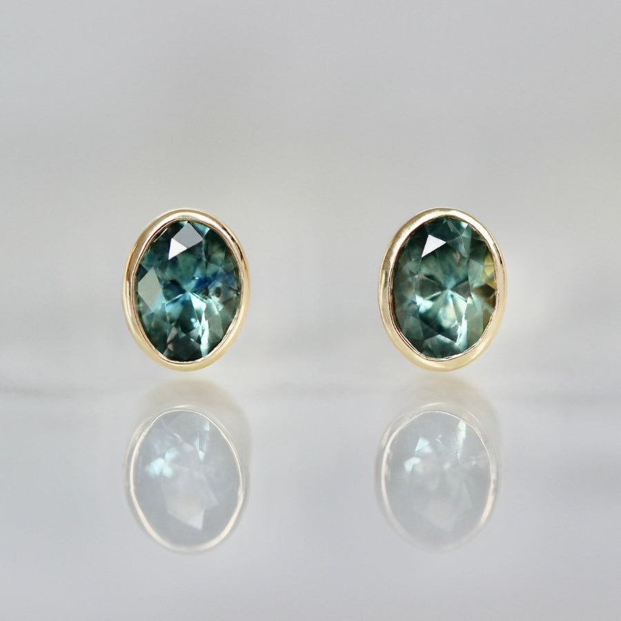 .36 Carats Total Teal Oval Cut Montana Sapphire Earrings