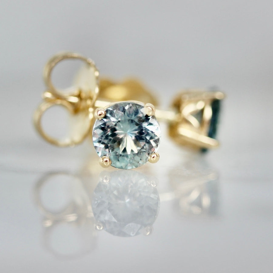 .90 Carats Total Round Cut Light Teal Montana Sapphire Earrings