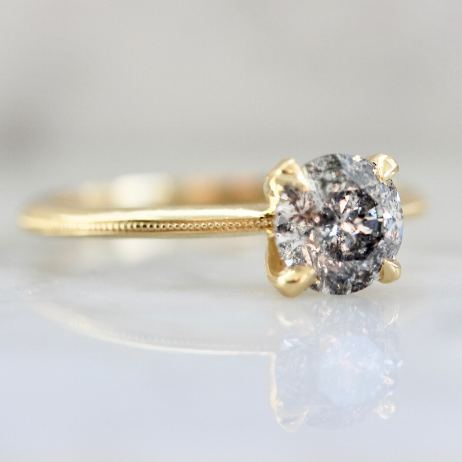 Mona Salt and Pepper Stella With Milgrain Band in Yellow Gold