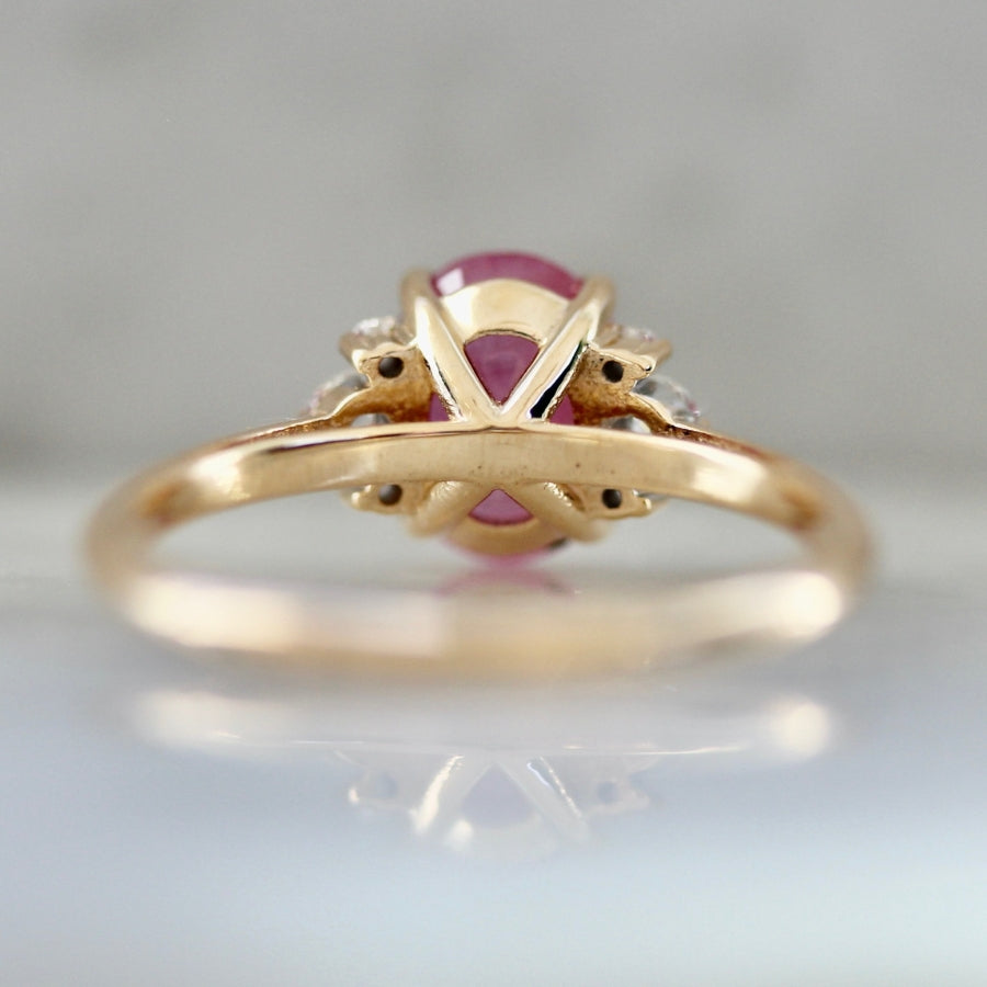 14K Oval Genuine Pink Sapphire and Diamond Ring 14K Gold / 8.25