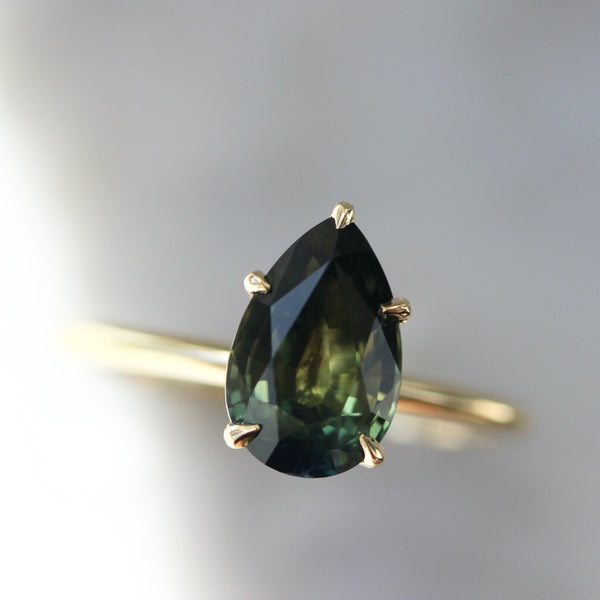 2.11 Carat Stella Green Pear Cut Parti Sapphire Ring