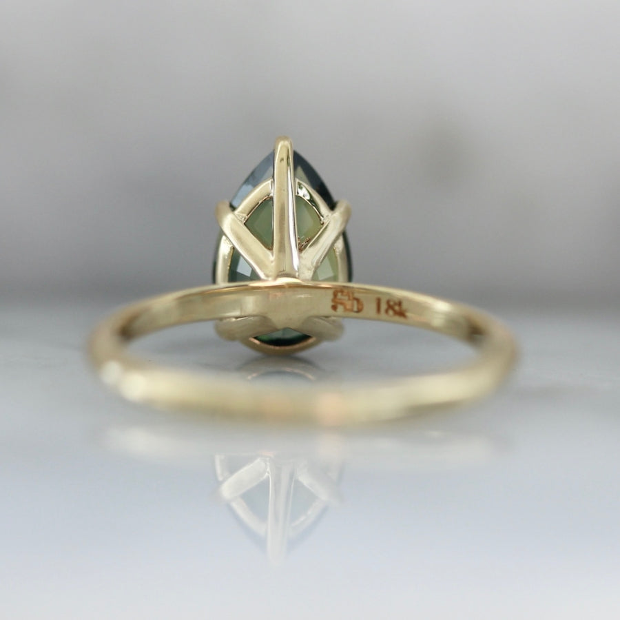 2.11 Carat Stella Green Pear Cut Parti Sapphire Ring