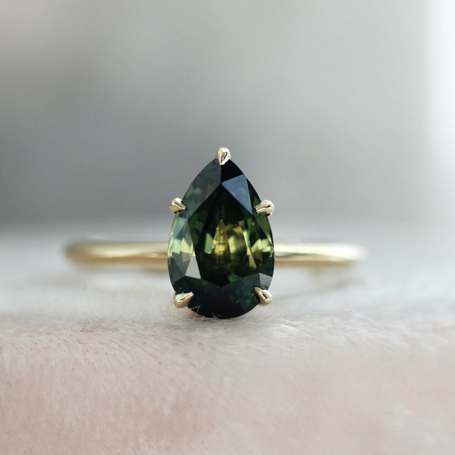 2.11 Carat Stella Green Pear Cut Parti Sapphire Ring