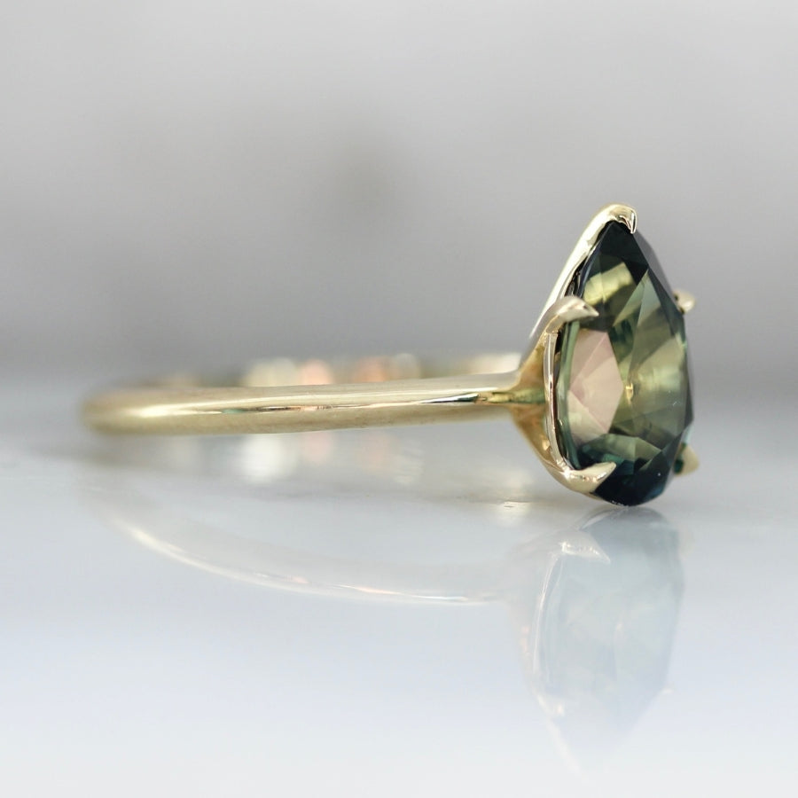 2.11 Carat Stella Green Pear Cut Parti Sapphire Ring