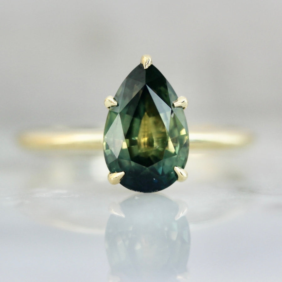2.11 Carat Stella Green Pear Cut Parti Sapphire Ring