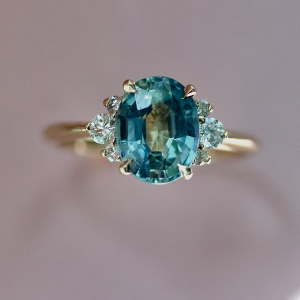 2.46 Carat Mirella Teal Oval Cut Sapphire Ring