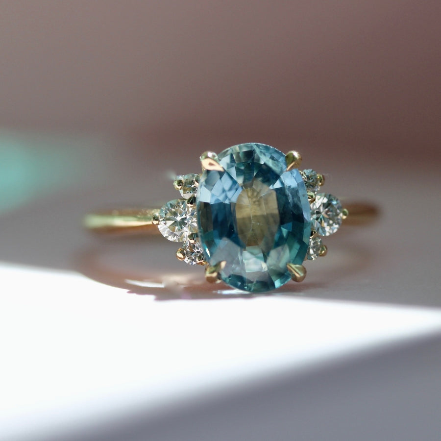 2.46 Carat Mirella Teal Oval Cut Sapphire Ring