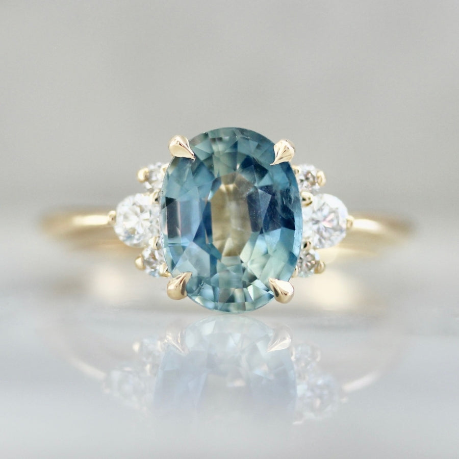 2.46 Carat Mirella Teal Oval Cut Sapphire Ring