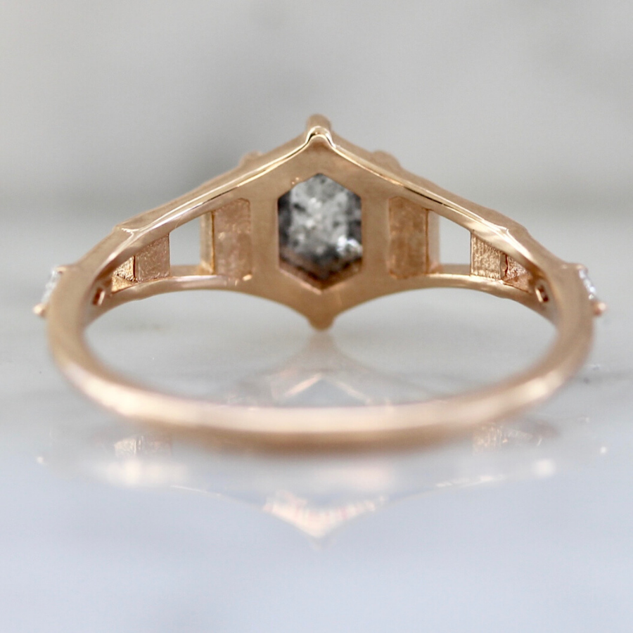 Calais Salt and Pepper Hexagon Rose Cut Diamond Ring
