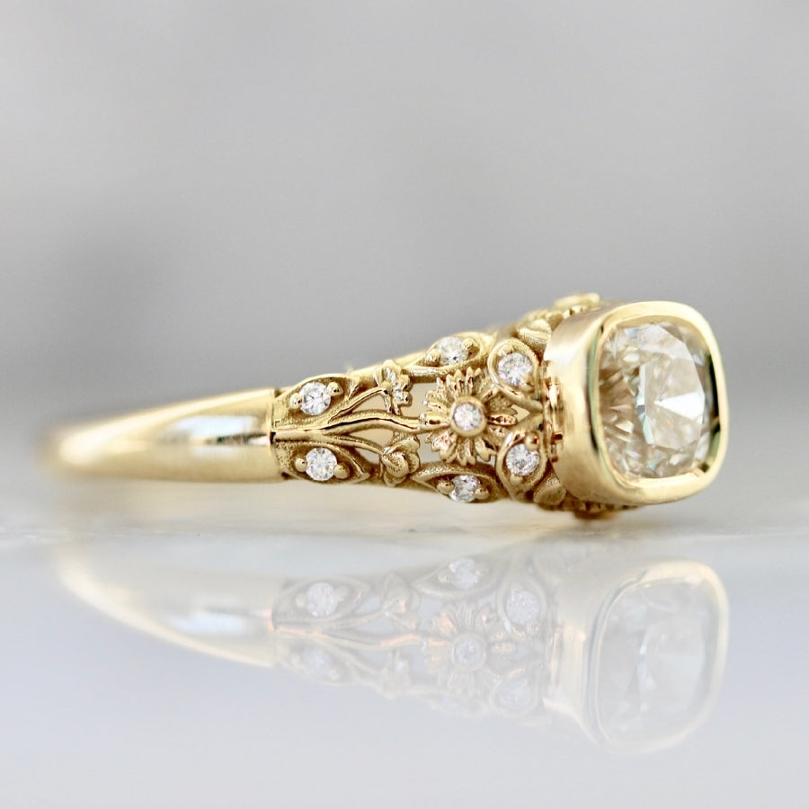 
            Bellis Cushion Cut Diamond Ring in Yellow Gold