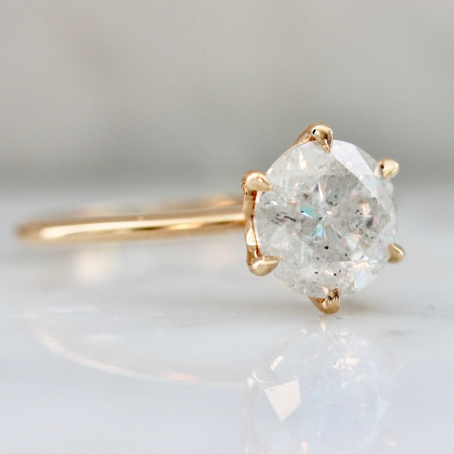 Peachy Keen Icy Salt & Pepper Round Brilliant Cut Diamond Ring