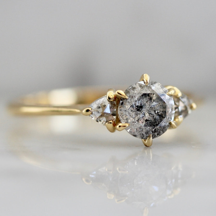 Vesper Three Stone Salt & Pepper Diamond Ring in Yellow Gold