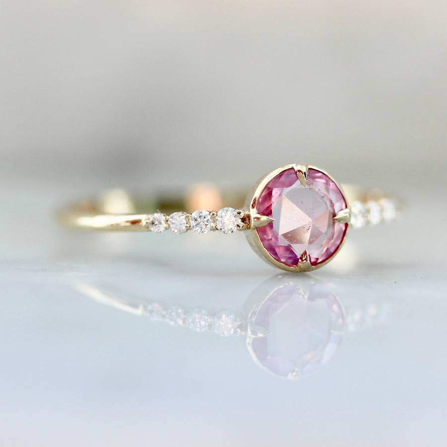 Strawberry Fields Pink Round Rose Cut Sapphire Ring