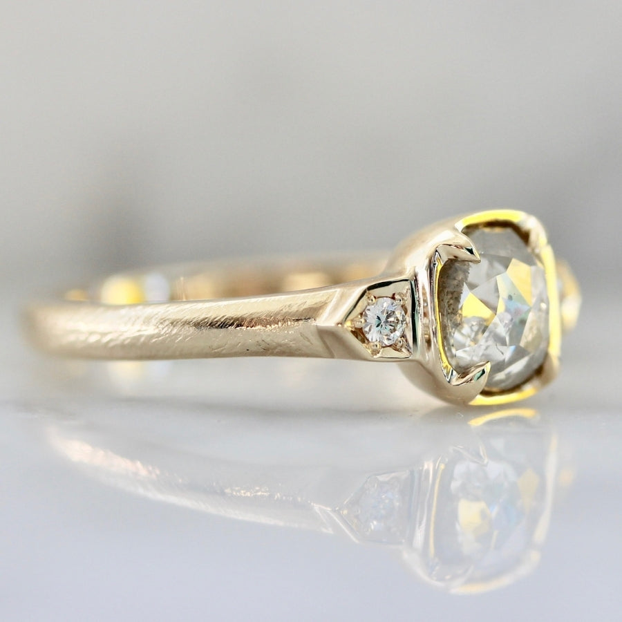 Evening Star Salt & Pepper Cushion Rose Cut Diamond Ring