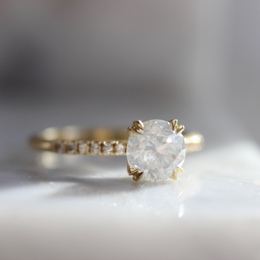 Nesa Icey Diamond Stella With Pave Shoulders In Yellow Gold