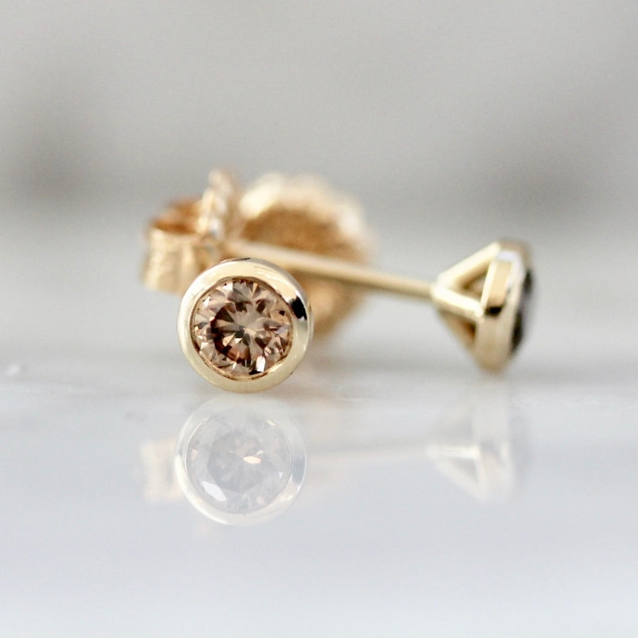 .21 Carats Total Champagne Round Brilliant Cut Diamond Studs