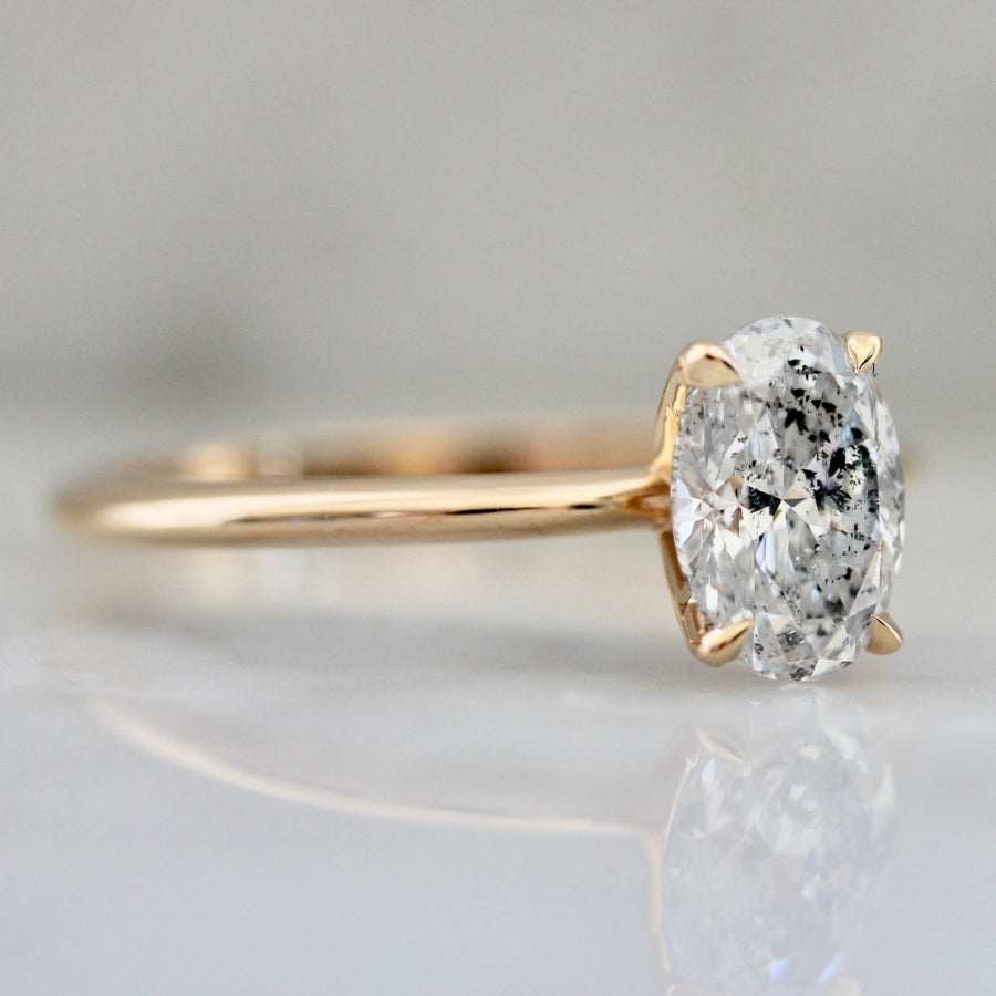 1.09 Carat Stella Salt & Pepper Oval Cut Diamond Ring