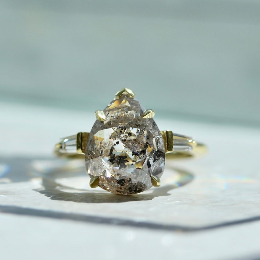 Untamed Salt & Pepper Pear Rose Cut Diamond Ring