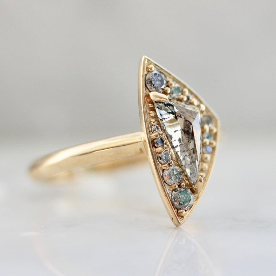 Beta Salt & Pepper Triangle Rose Cut Diamond Ring