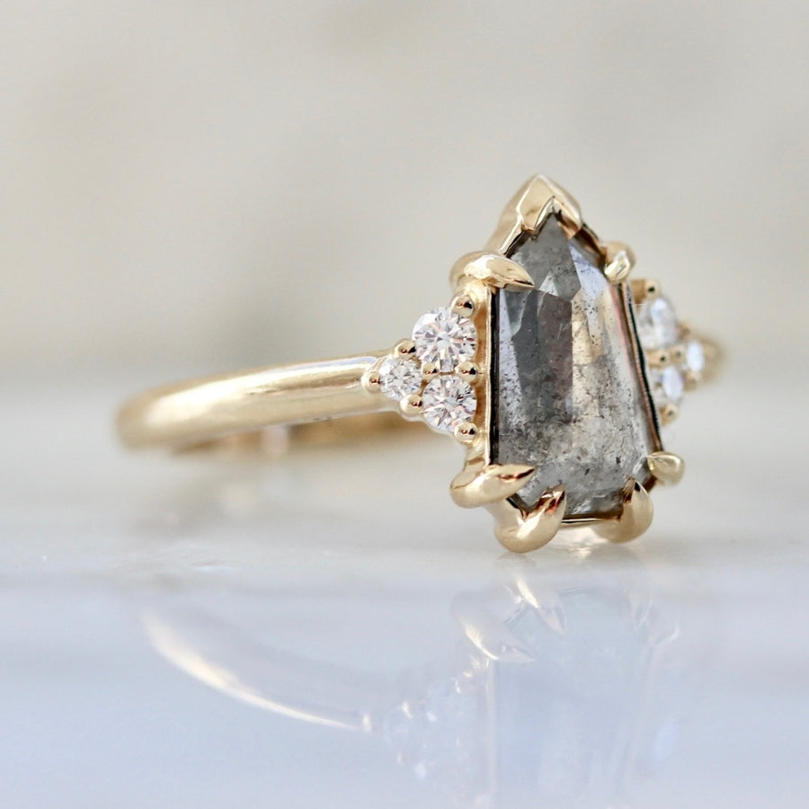 Midnight Hour Salt & Pepper Shield Rose Cut Diamond Ring