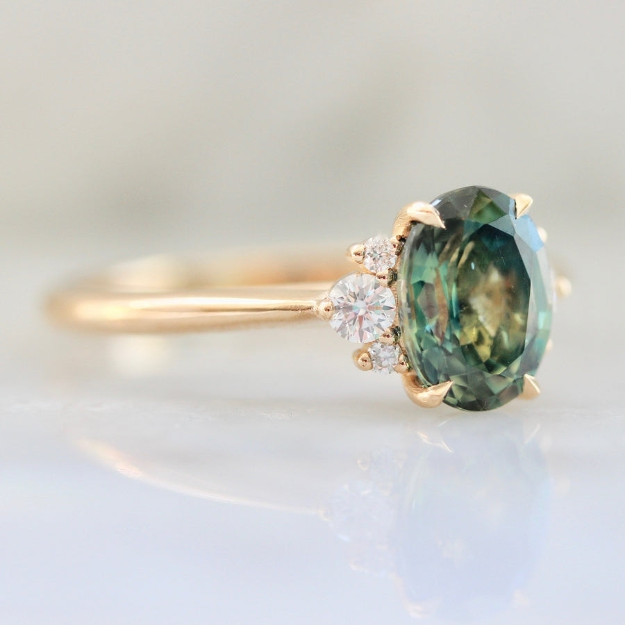 1.63 Carat Mirella Teal Oval Cut Sapphire Ring