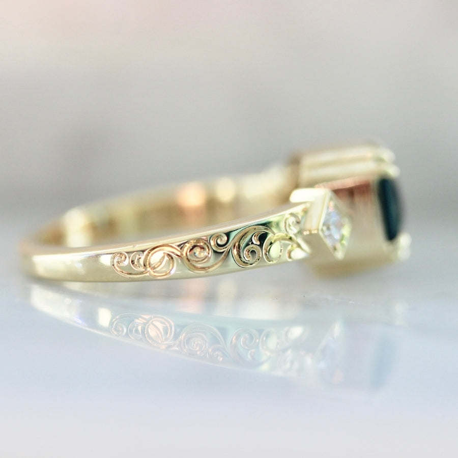 Glory Days Blue-Green Square Radiant Cut Sapphire Ring