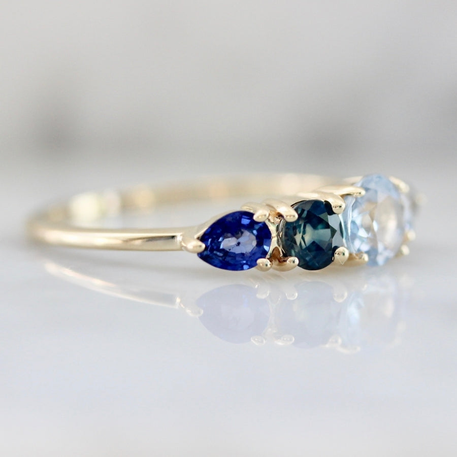 Harmony Blue Ombré Round Brilliant & Pear Cut Sapphire Ring