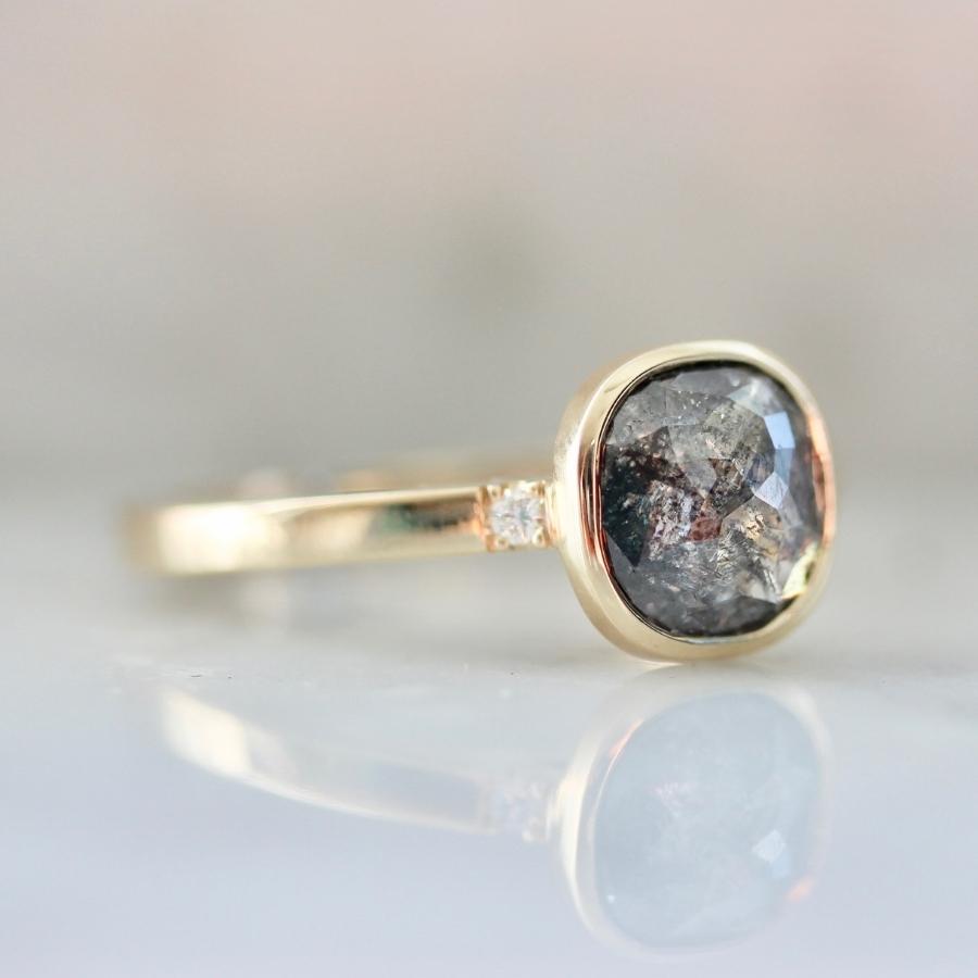 Roulette Salt & Pepper Cushion Rose Cut Diamond Ring