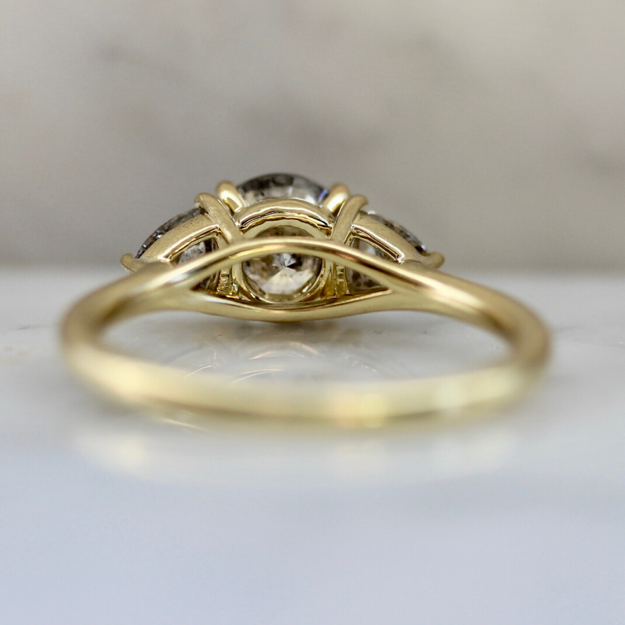 Drei Three Stone Salt and Pepper Diamond Ring