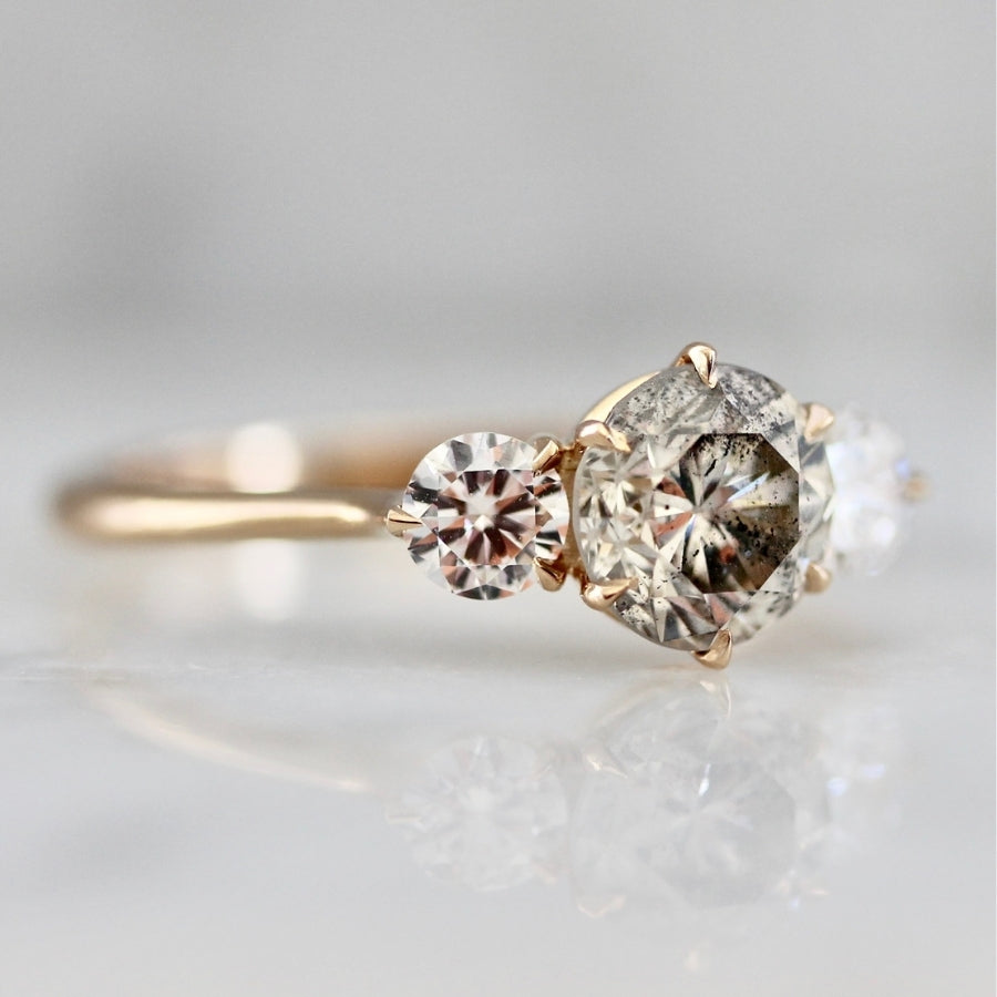 Sonnet Three Stone Champagne Salt & Pepper Diamond Ring