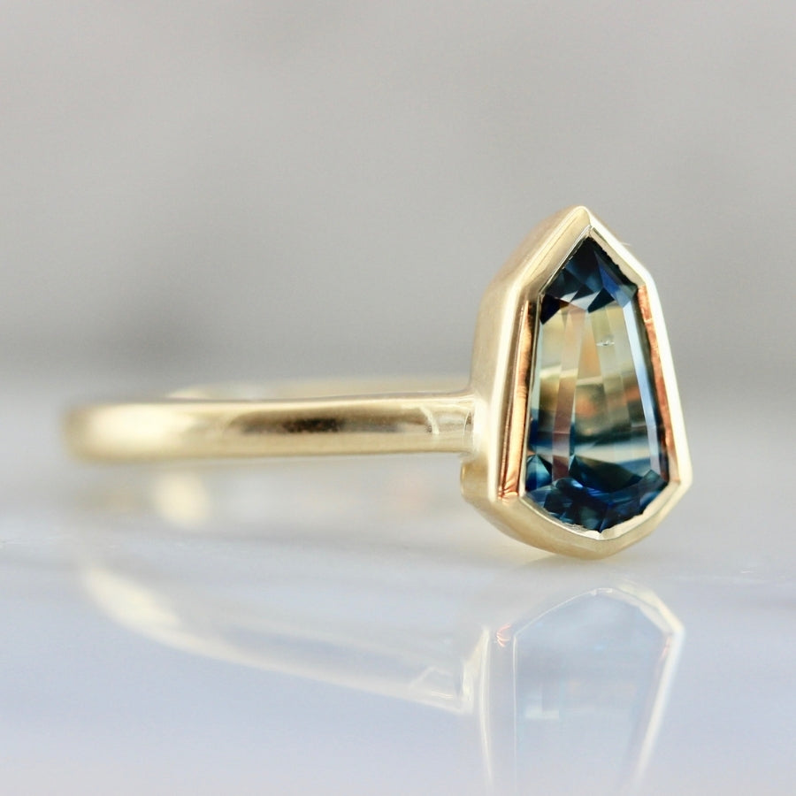Tempest Bi-Color Blue-Yellow Shield Cut Sapphire Ring