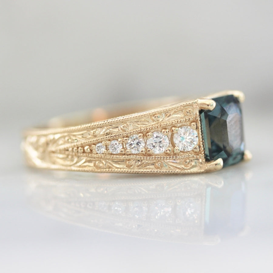 Ocean Side Purple-Teal Color Change Emerald Cut Sapphire Ring