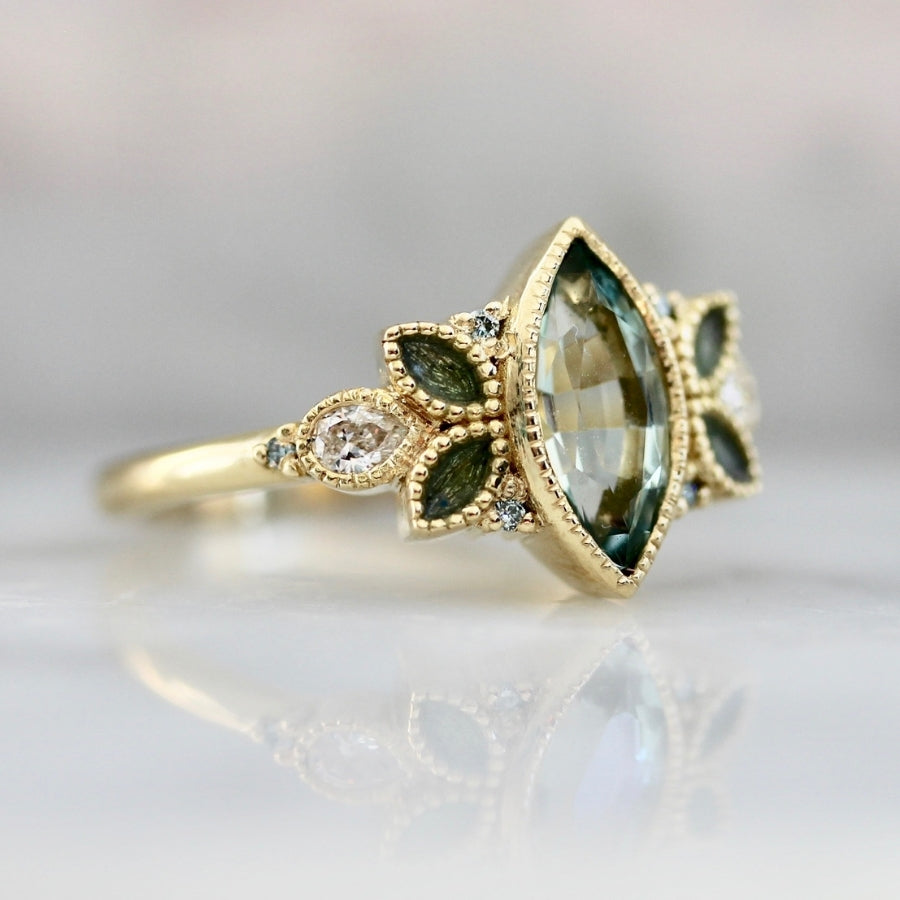 Eclair Pale Blue Marquise Cut Aquamarine and Diamond Ring