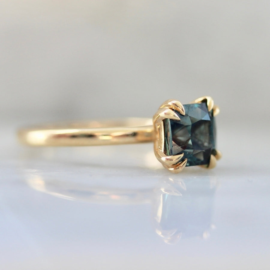Coquette Teal Radiant Cut Sapphire Ring