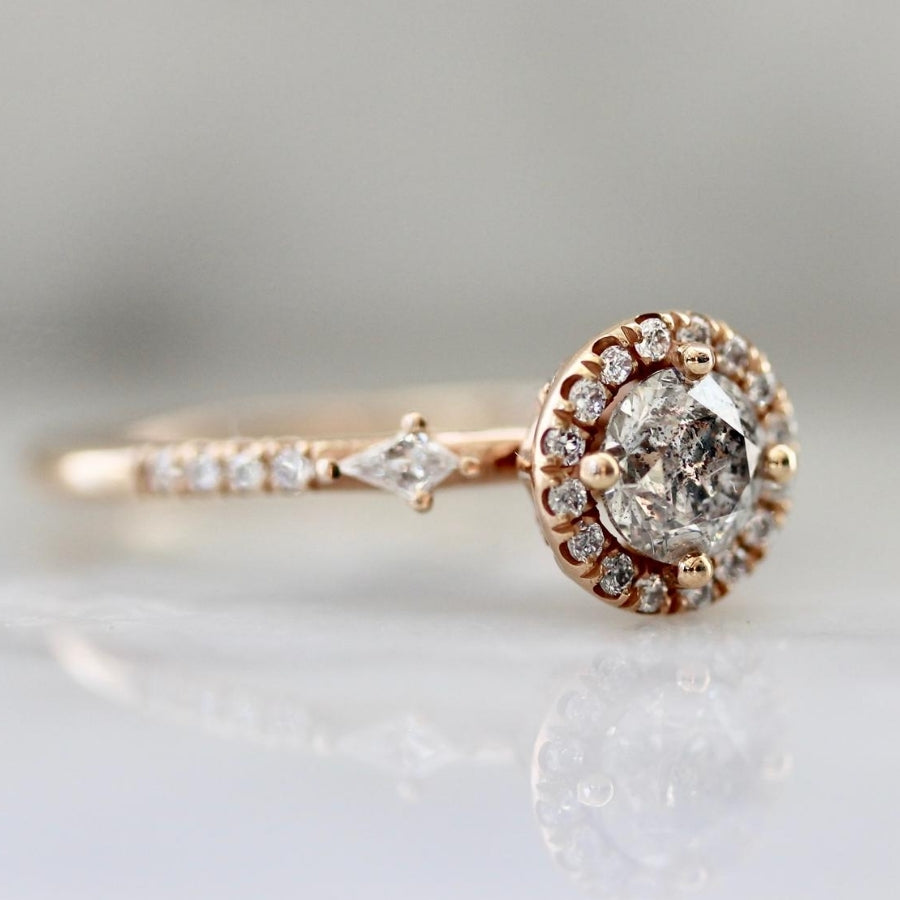 Celia Salt and Pepper Round Brilliant Cut Halo Diamond Ring