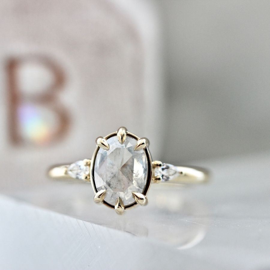 Lore Icy Opalescent Oval Rose Cut Diamond Ring