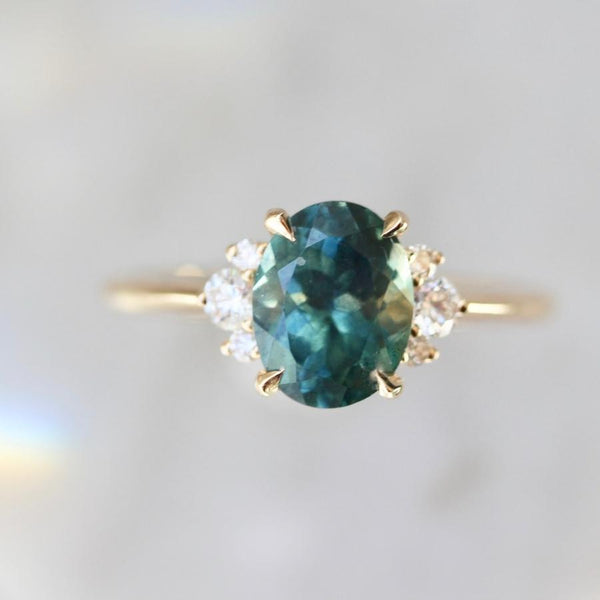 2.25 Carat Mirella Teal Oval Cut Montana Sapphire Ring