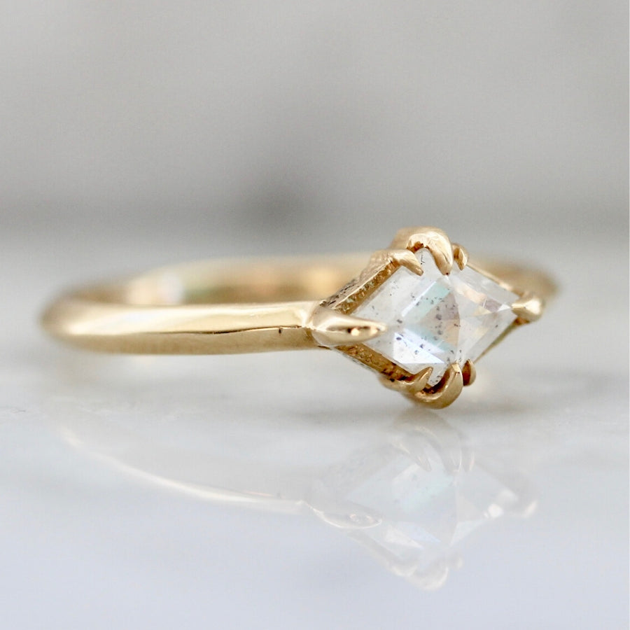 Vega White Lozenge Rose Cut Diamond Ring in Yellow Gold