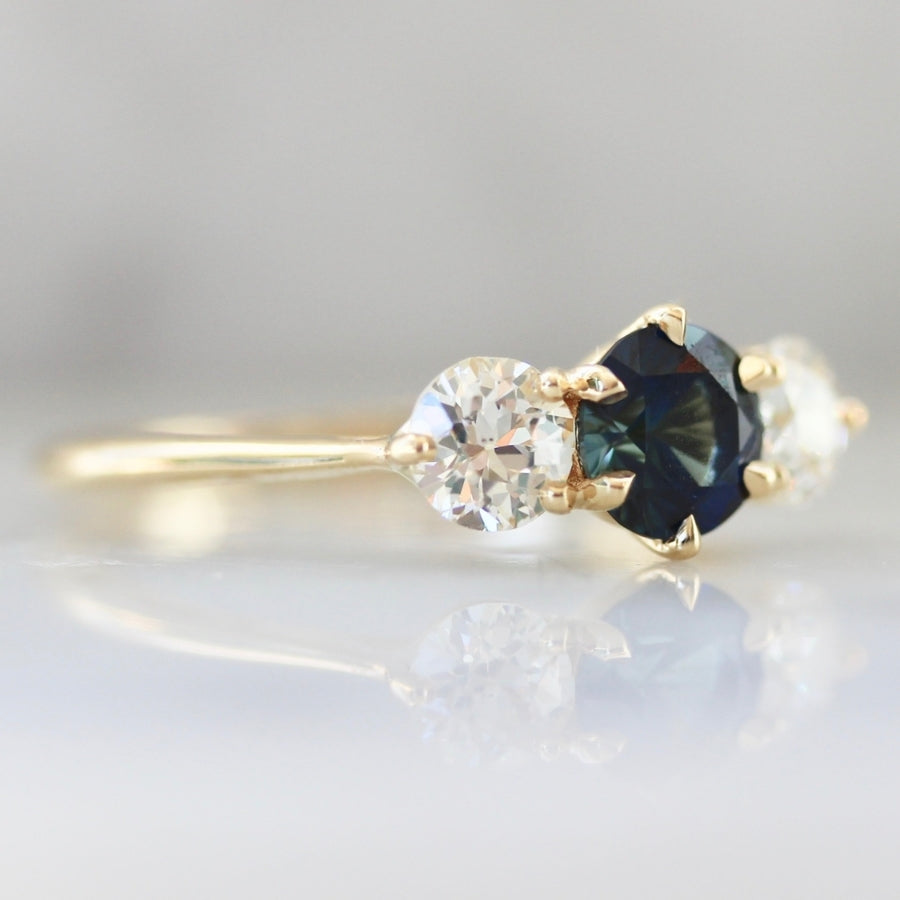 
            Blue Velvet Bi-Color Sapphire &amp; Old European Cut Diamond Ring