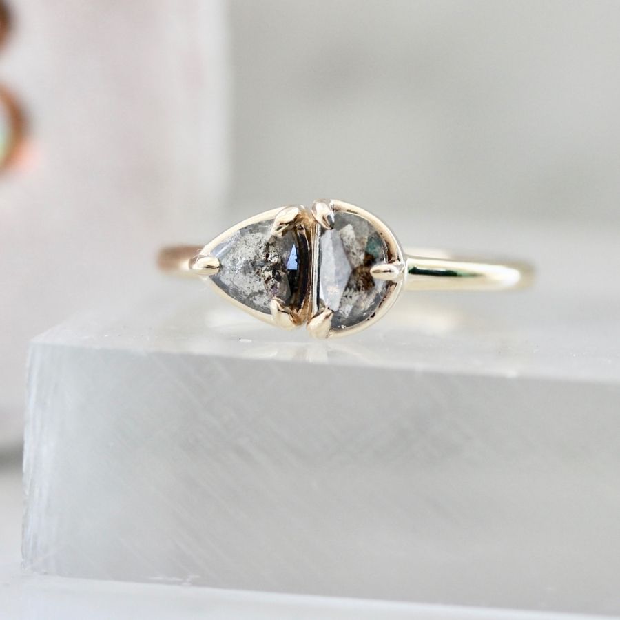 Nebula Salt & Pepper Trillion & Half Moon Rose Cut Diamond Ring