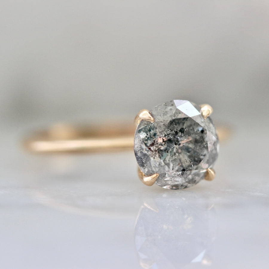 Stella 2.08 Carat Salt & Pepper Round Brilliant Cut Diamond Ring in Peach Gold