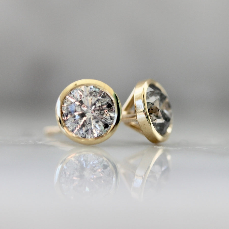 1.45 Carats Total Salt & Pepper Diamond Bezel Studs