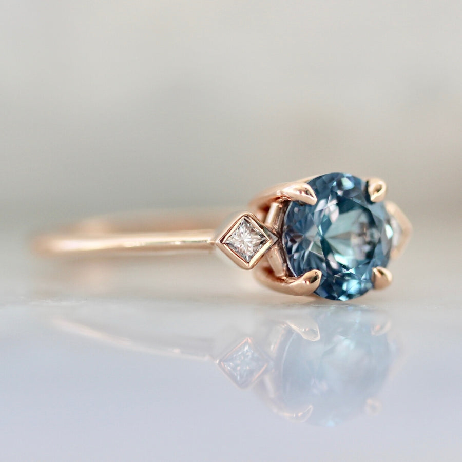 Esme Blue Round Brilliant Cut Spinel Ring in Rose Gold