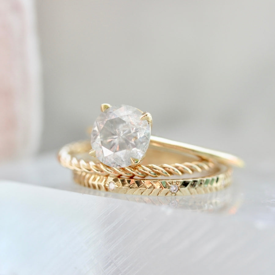 1.73 Carat Stella Grey Salt & Pepper Round Brilliant Cut Diamond Ring