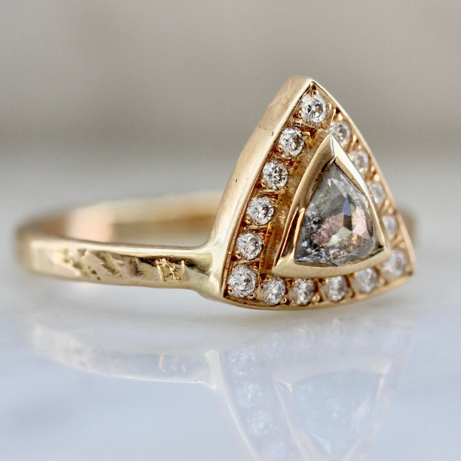 Malbec Salt & Pepper Trillion Rose Cut Diamond Ring in Yellow Gold