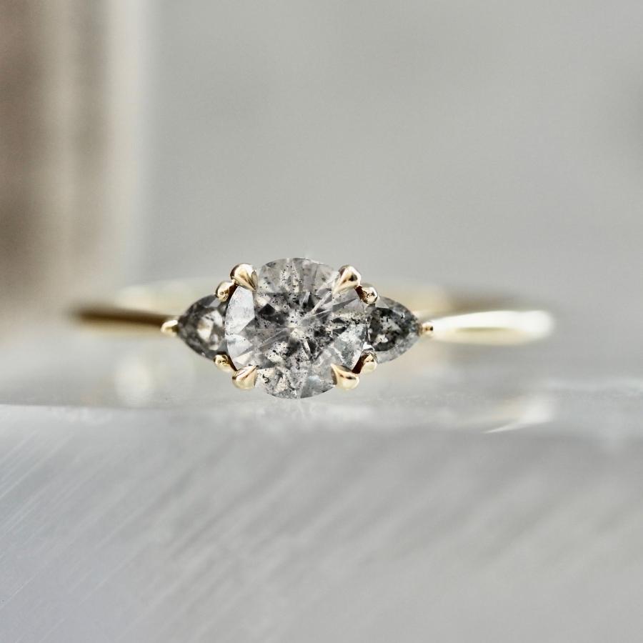 Slice of Heaven Three Stone Salt & Pepper Diamond Ring