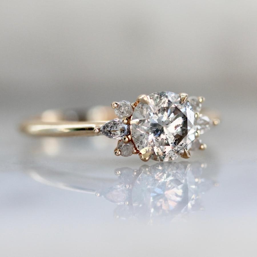 Glitterball Salt & Pepper Mirella Round Brilliant Cut Diamond Ring