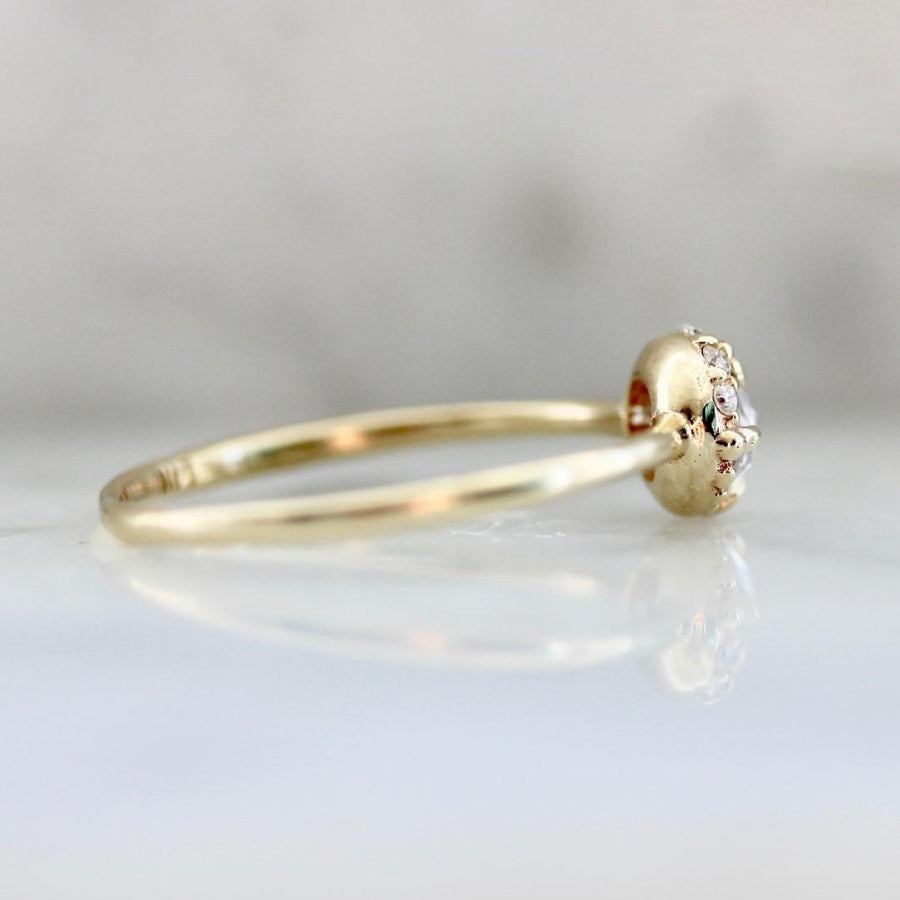 Moonbeam White Round Rose Cut Sapphire & Diamond Ring