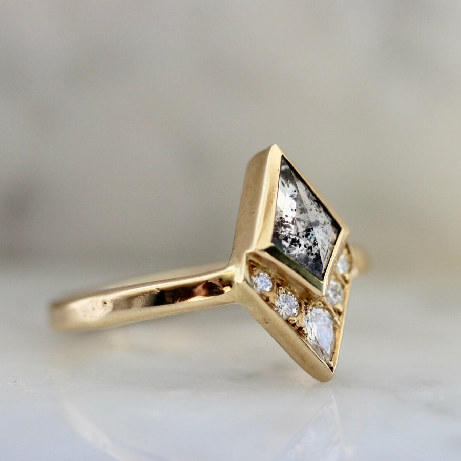 Michet Salt & Pepper Kite Rose Cut Diamond Ring in Yellow Gold