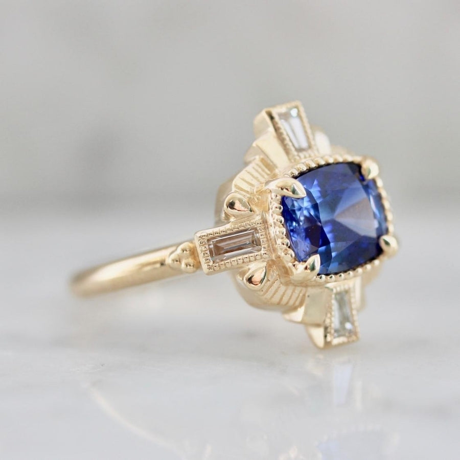 
            Leota Cobalt Blue Cushion Cut Sapphire Ring